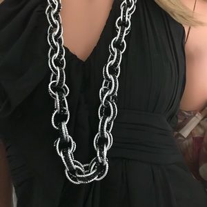 Black/Silver Chunky Link Long Statement Necklace